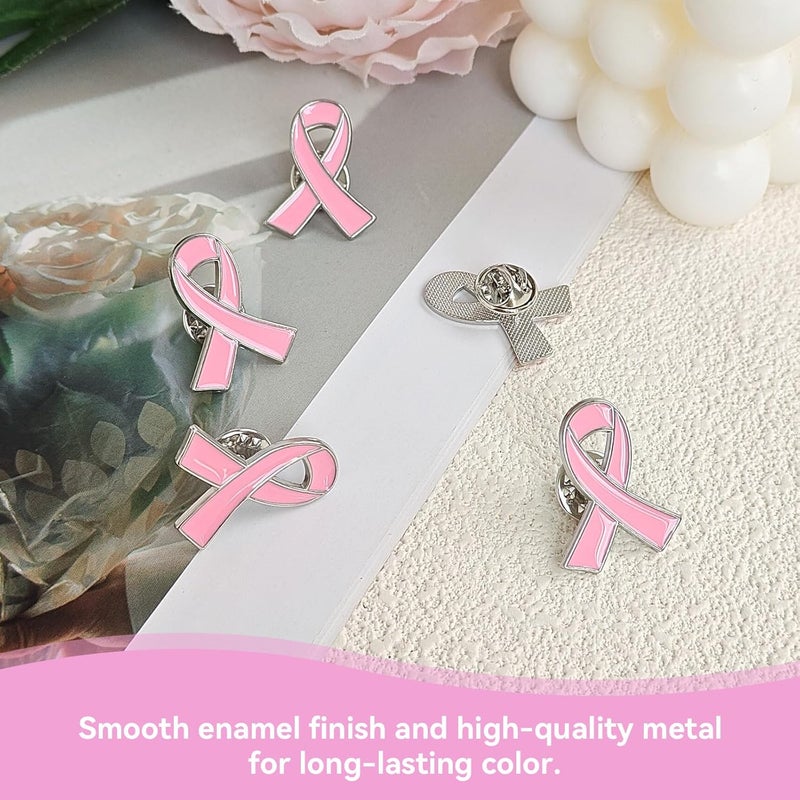 EMORBALS 6/20/50 Pcs Breast Cancer Pin, 6 Pack Breast Cancer Awareness Pins Set, Alloy Pink Ribbon Pin, Safety Clip Design - Image 3